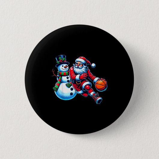 Badge Rond 5 Cm Santa Playing Basketball With A Snowman Christmas (Devant)