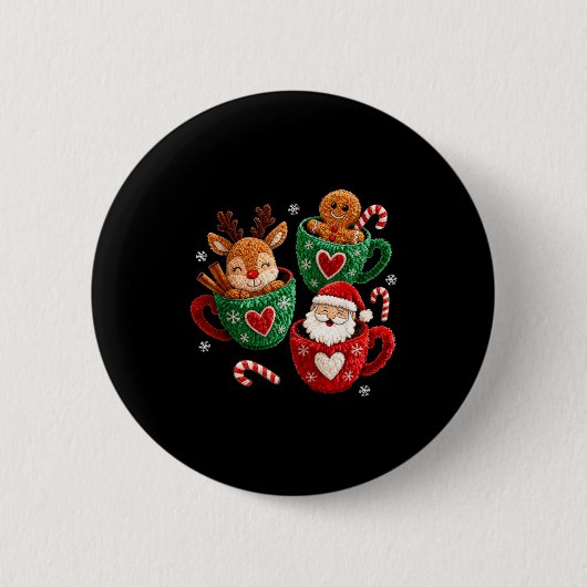Badge Rond 5 Cm Santa Reindeer Gingerbread Faux Yarn Christmas  (Devant)