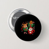 Badge Rond 5 Cm Santa Reindeer Gingerbread Faux Yarn Christmas  (Devant & derrière)