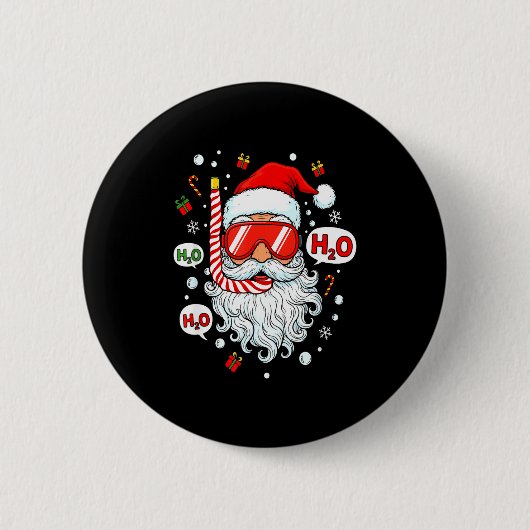 Badge Rond 5 Cm Santa Scuba Diving Equipment Funny Scuba Diver Chr (Devant)
