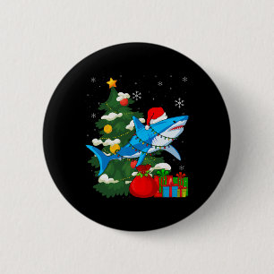 Badge Rond 5 Cm Santa Shark Christmas Lights Sharkma Tree Xmas Bo