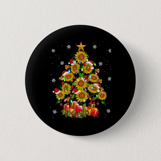 Badge Rond 5 Cm Santa Sunflower Christmas Tree Xmas Lights Santa S (Devant)