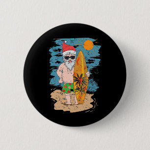 Badge Rond 5 Cm Santa surfeur de plage drôle été Hawaii Noël