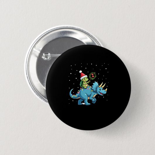 Badge Rond 5 Cm Santa Turtle Riding T-Rex Reindeer Christmas Light (Devant & derrière)
