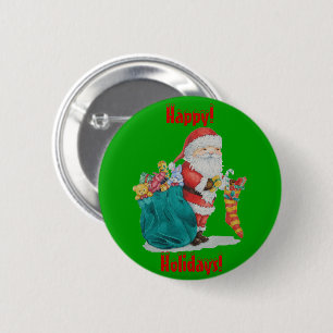 Badge Rond 5 Cm santa with green sack getting ready for christmas