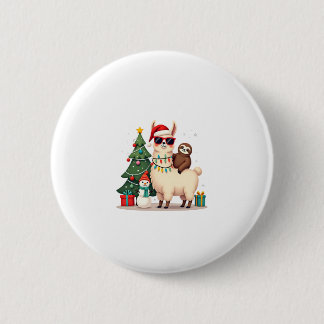 Badge Rond 5 Cm Santa Xmas Drôle Lama Paresseux Noël (2)