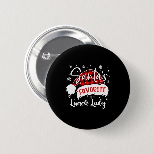 Badge Rond 5 Cm Santa's Favorite Lunch Lady Hat Flannel Christmas (Devant & derrière)