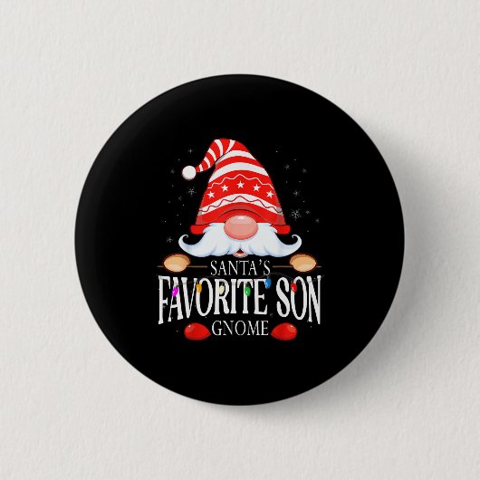 Badge Rond 5 Cm Santa's Favorite Son Gnome Matching Christmas Paja (Devant)