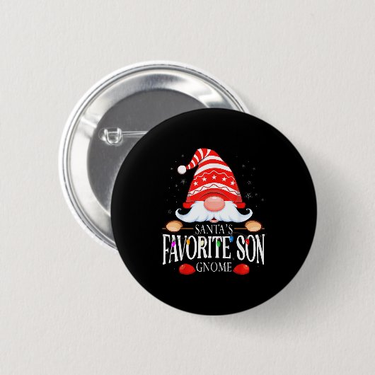 Badge Rond 5 Cm Santa's Favorite Son Gnome Matching Christmas Paja (Devant & derrière)