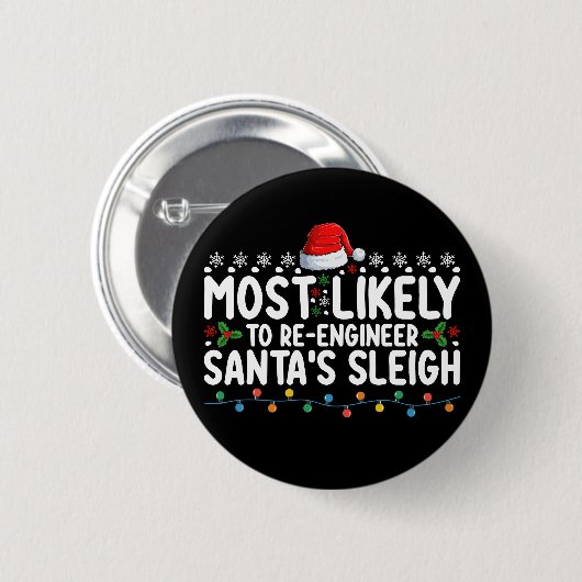 Badge Rond 5 Cm Santas Sleigh Noël, Ingénieur (Devant & derrière)