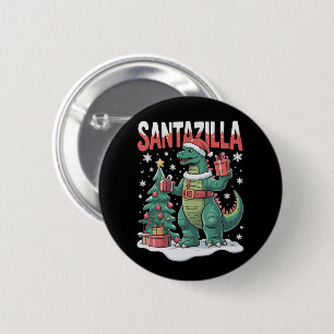 Badge Rond 5 Cm Santazilla Monstre Japonais Kaiju Noël Dinosaure