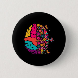Badge Rond 5 Cm Santé mentale Floral Cerveau Conscience de la dépr