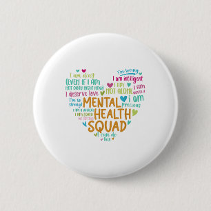 Badge Rond 5 Cm Santé mentale Squad Amour Coeur Faits Santé mental