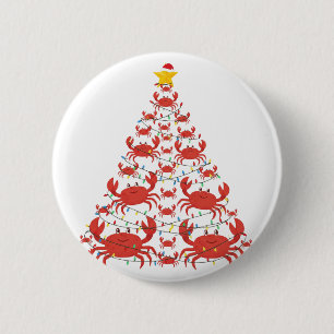 Badge Rond 5 Cm Sapin de Noël Crabe Chapeau de Père Noël Lumières