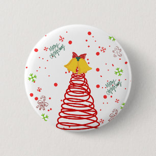 Badge Rond 5 Cm Sapin de Noël en spirale et motif de cloches