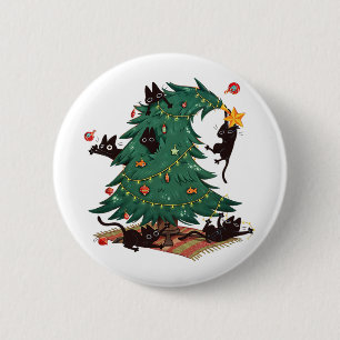 Badge Rond 5 Cm Sapin de Noël et chat Mignon amateur de chat de No