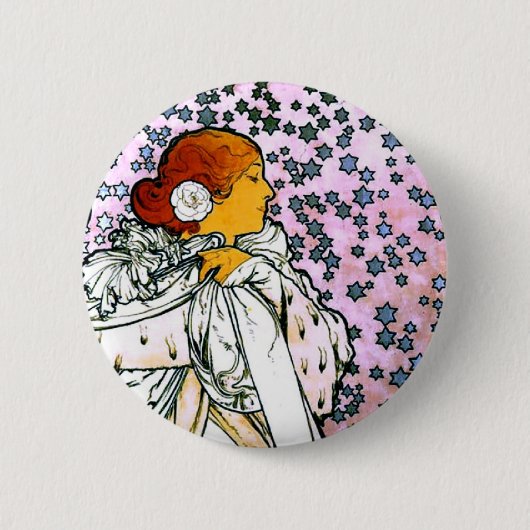 Badge Rond 5 Cm Sarah Bernhardt, La Dame aux Camélias, Mucha Fine (Devant)