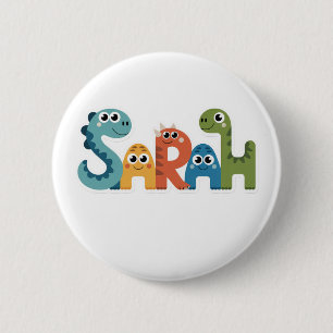 Badge Rond 5 Cm Sarah Dinosaur Nom Cute Dino Lettres Design