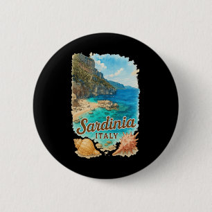 Badge Rond 5 Cm Sardaigne Italie Aquarelle Plage Voyage Souvenir