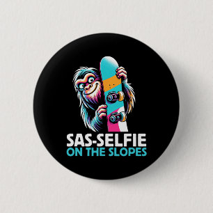 Badge Rond 5 Cm Sas-selfie Sur Les Pistes Snowboard Bigfoot Neige