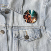 Badge Rond 5 Cm Sasquatch au feu de camp (En situation)