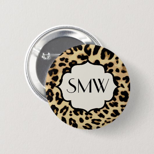 Badge Rond 5 Cm Sassy Empreinte de léopard Monogramme (Devant & derrière)