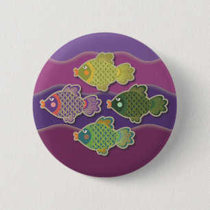 Badge Rond 5 Cm Sautent le bouton de pourpre de poissons