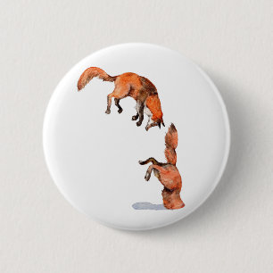 Badge Rond 5 Cm Sauter Renard Rouge