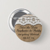 Badge Rond 5 Cm Sauvez la date, la toile de jute rustique et la (Devant & derrière)