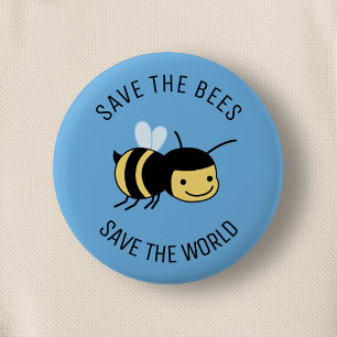 Badge Rond 5 Cm Sauvez les abeilles, Bonne Petite Abeille en bleu
