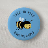 Badge Rond 5 Cm Sauvez les abeilles, Bonne Petite Abeille en bleu
