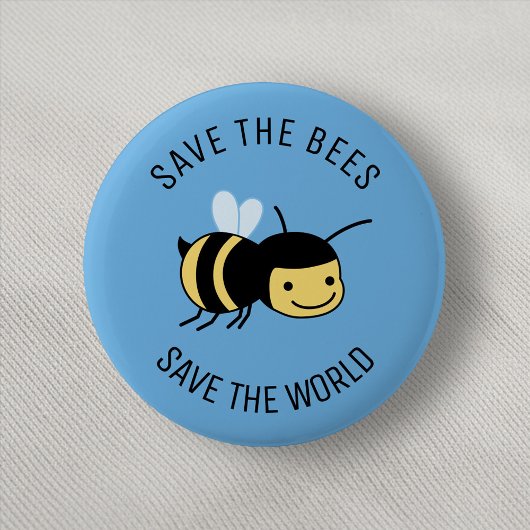 Badge Rond 5 Cm Sauvez les abeilles, Bonne Petite Abeille en bleu