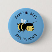 Badge Rond 5 Cm Sauvez les abeilles, Bonne Petite Abeille en bleu (Devant)