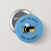Badge Rond 5 Cm Sauvez les abeilles, Bonne Petite Abeille en bleu (Devant & derrière)