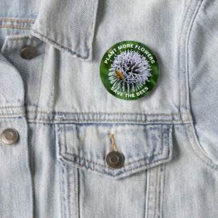 Badge Rond 5 Cm Sauvez les abeilles Globe Thistle Floral