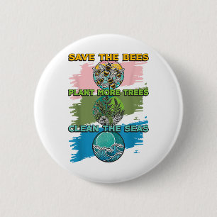 Badge Rond 5 Cm Sauvez les abeilles Plantes Arbres Mer propres De
