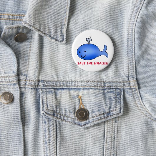 Badge Rond 5 Cm Sauvez les baleines ! (En situation)