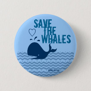 Badge Rond 5 Cm Sauvez Les Baleines - Conscients De L'Environnemen
