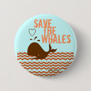 Badge Rond 5 Cm Sauvez Les Baleines - Conscients De L'Environnemen