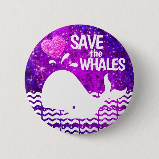 Badge Rond 5 Cm Sauvez les baleines violet et chaud coeur de Parti (Devant)