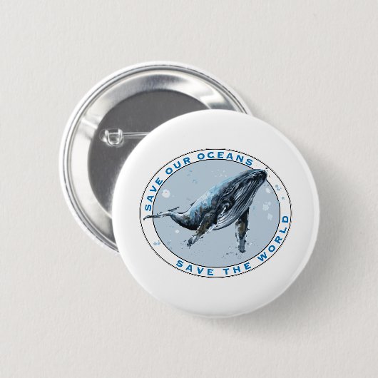 Badge Rond 5 Cm Save Our Oceans - Whale Design (Devant & derrière)