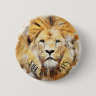 Badge Rond 5 Cm Save the Big Cats Lions Animal Rights Button Pin