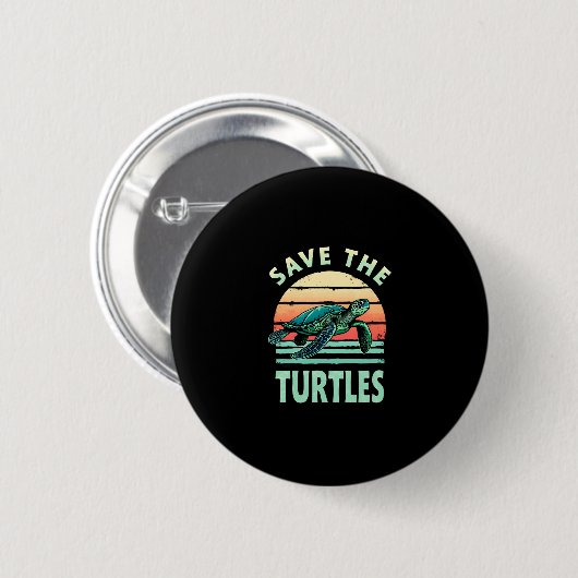 Badge Rond 5 Cm Save The Turtles Animal Turtle Pet Lover (1) (Devant & derrière)