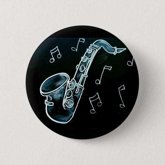 Badge Rond 5 Cm Saxophone et notes de musique (Devant)