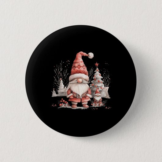 Badge Rond 5 Cm Scandinavian Christmas Gnome Red Berries (Devant)