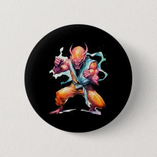 Badge Rond 5 Cm Scary Martial Arts Fighter Karate Boxer Comt Kung