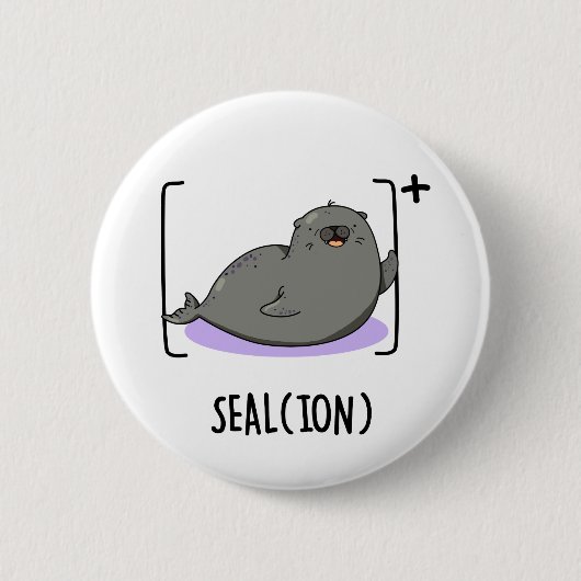 Badge Rond 5 Cm Sceau Ion Funny Mer Lion Pun (Devant)