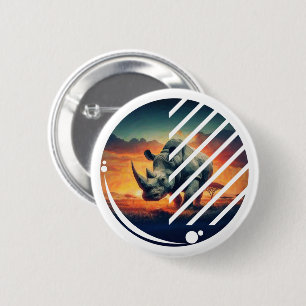 Badge Rond 5 Cm Scène de coucher de soleil géométrique Rhino