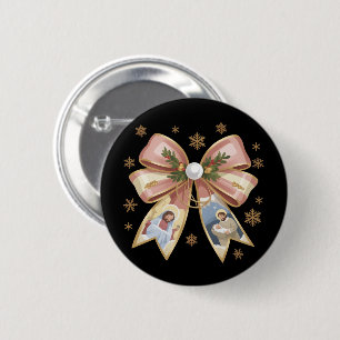 Badge Rond 5 Cm Scène de la Nativité Chrétienne de Noël Coquette J