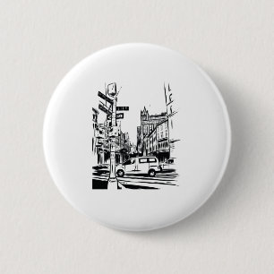 Badge Rond 5 Cm Scène de New York City en noir et blanc